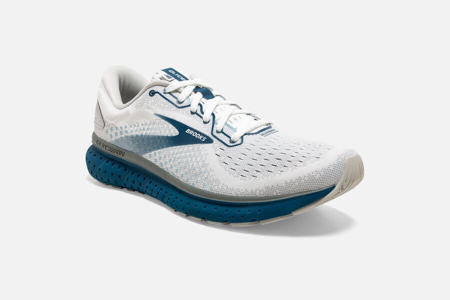 Brooks Israel Glycerin 18 Road Running Shoes Mens - White/Blue - TYO-253987